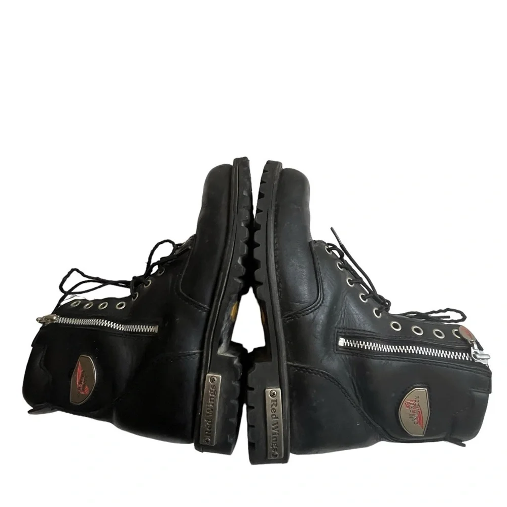 Red Wing Mens Black Leather Side Zip Moto Biker Boot Size US 8.5